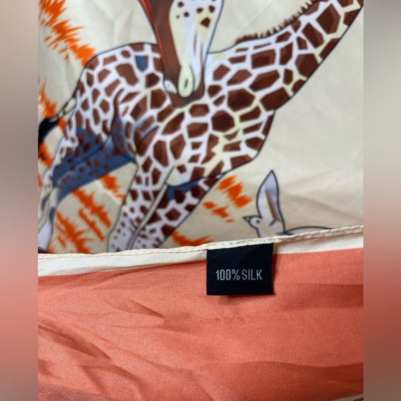 Silk Oversized Giraffe Scarf Tan, Brown, white and Orange - Picture 3 of 7